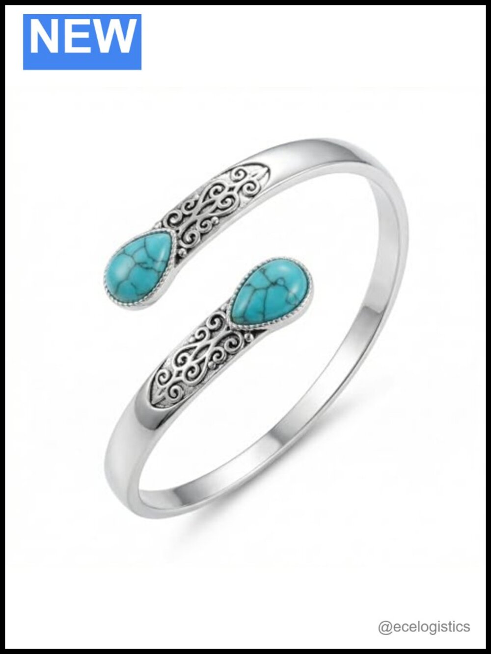 925 Sterling Silver Turquoise Filigree Cuff Bracelet Bangle for Women